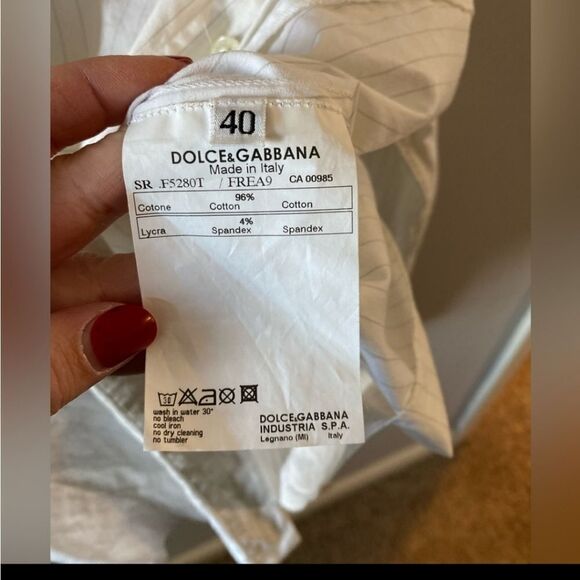 DOLCE & GABBANA White Pin Stripe Long Sleeve Button Up Top - Picture 6 of 7